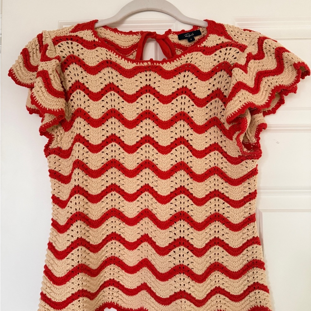 Rails Red and Cream Zigzag Knit Blouse